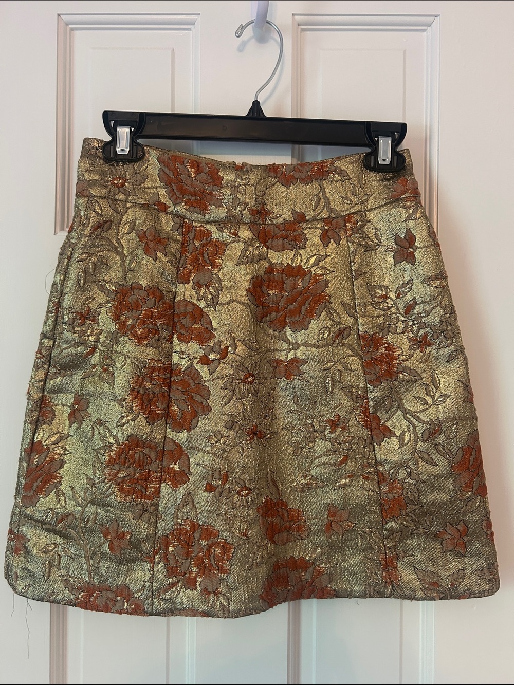 Maeve Gold Floral Brocade Mini Skirt with Orange Blooms - Picture 2 of 4